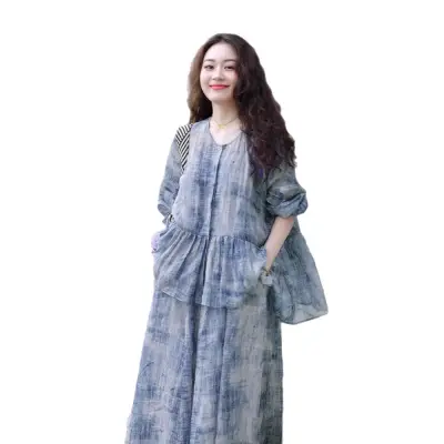 เซ็ตเสื้อเชิ้ตลายพิมพ์+เดรสสายเดี่ยว
