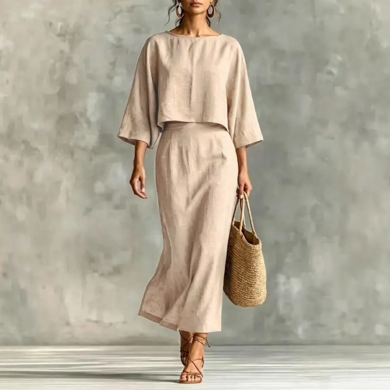 เซ็ตเสื้อหลวม+กระโปรงเอวสูงยาว
