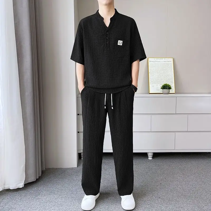 เซ็ตเสื้อผ้าชายสไตล์จีนผ้าบางใส่สบาย