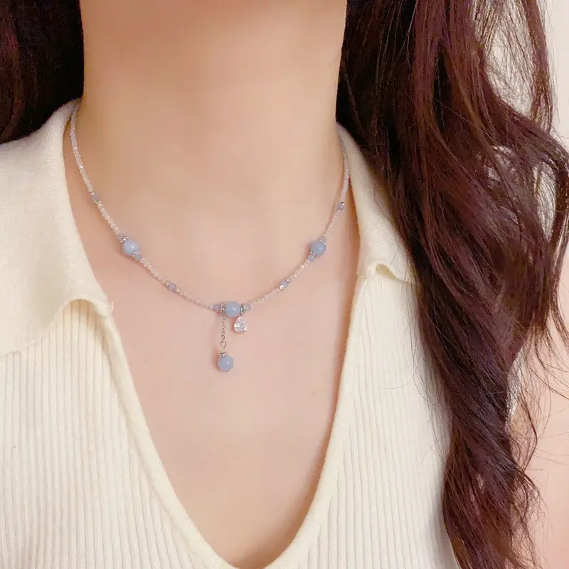 สร้อยคอคริสตัลกล้วยไม้หยกพู่ห้อย