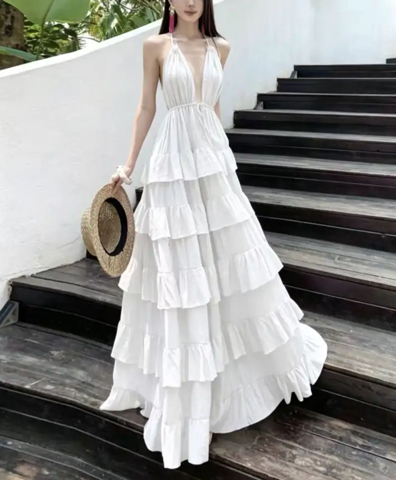 เดรสยาวคอผูกสไตล์ฝรั่งเศส