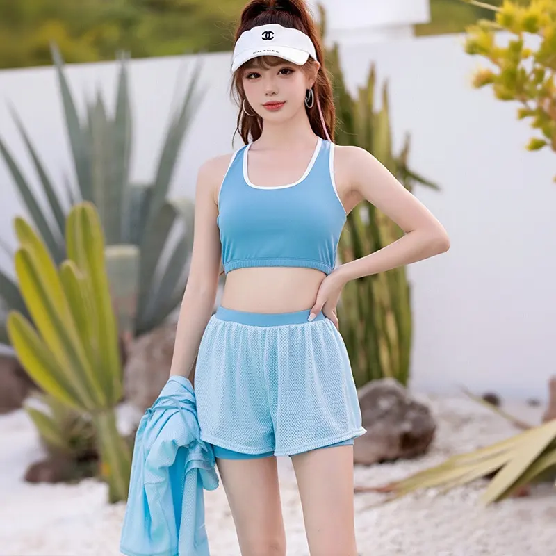 ชุดว่ายน้ำมีฮู้ดแขนยาวสีเทา